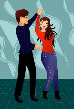 Pretty couple dancing at the disco turning Stock Illustration