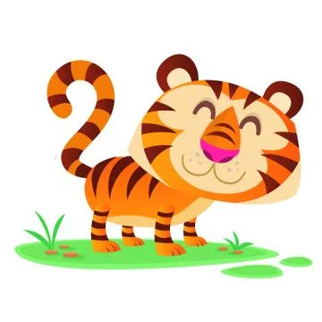 Pretty cute cartoon tiger vector illustration.  Isolated. Flat design. Stock-Illustration