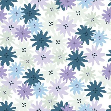 Pretty daisies flowers seamless pattern on white background. Chamomiles flora Stock Illustration