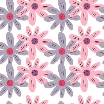 Pretty ditsy flowers seamless pattern isolated on white background. Simple ch Illustrazione stock