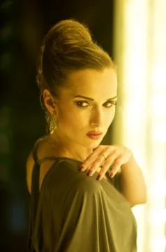 Pretty elegant and stylish model looking back outdoor Foto stock