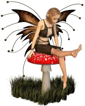 Pretty Fairy Sitting on a Toadstool Stock Illustration