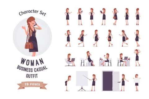 Pretty female office employee ready-to-use character set Stock Illustration
