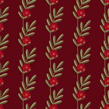 Pretty floral pattern with red flowers. Abstract flat pomegranate flower. Stock Illustration