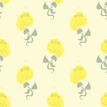 Pretty Flower Half Drop Vector Repeatable Seamless Pattern In Yellow And Crea イラスト素材