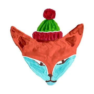 Pretty funny cute fox or foxy with Christmas. Hand painting acrylic, oil paints Stock Illustration