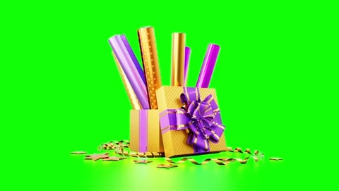 Pretty gift wrapping and gift on green screen, isolated Stock Footage 166641847
