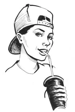 Pretty girl with a beverage Illustrazione stock