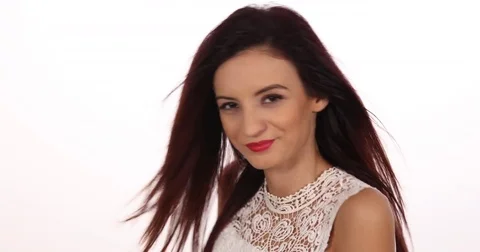 Pretty Girl Dancing in Studio Red Woman Dance Training Dancer Close Up Portrait Stock-Footage 77008986
