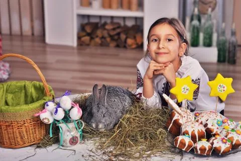 Pretty girl  with easter rabbit Stock Photos