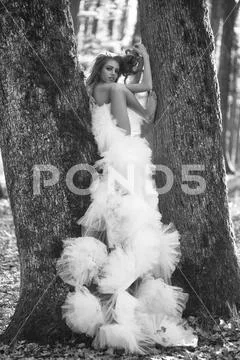 Pretty glamour woman in forest Stock Photos