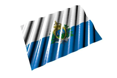 Pretty glossy flag of San Marino with big folds lie isolated on white Stock Illustration