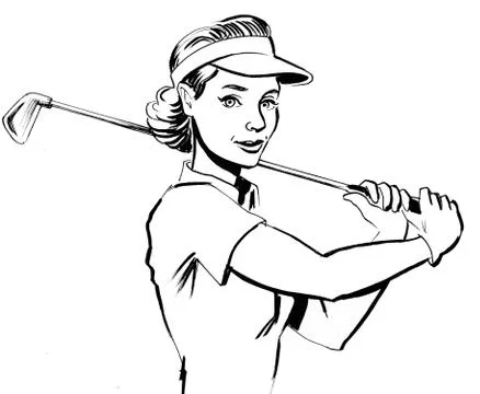 Pretty golf player. Ink drawing Stock Illustration