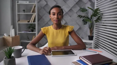 Pretty HR manager interviewing worker online Stock Footage 144371154