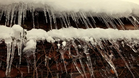 Pretty icicles during cold winter Stock Footage 88861048