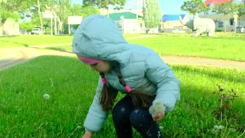 Pretty kid playing and smiling outside in a park. Happy little girl playing outs Stock Footage 277549305