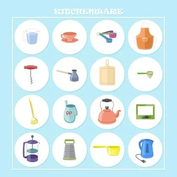 Pretty kitchenware icons Stock Illustration