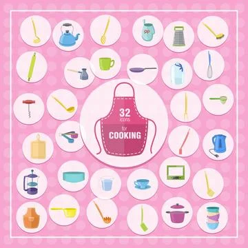 Pretty kitchenware icons Stock Illustration