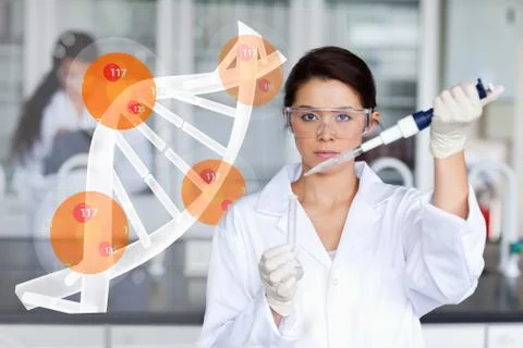 Pretty lab worker adding chemical to test tube Stock Illustration