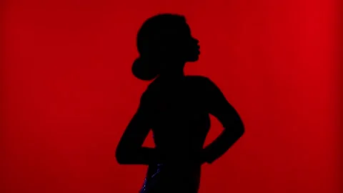 Pretty lady dance theme show profile side isolated wine color background Stock Footage 166156387