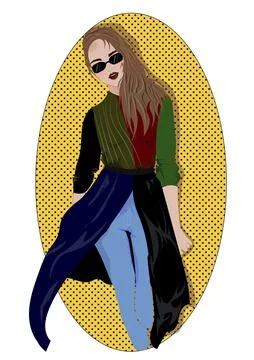 Pretty Lady in a specific style goes to the future. What lies ahead for us, only Stock Illustration