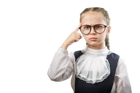 Pretty Learner In Glasses Think Gesture Copyspace Stock Photos