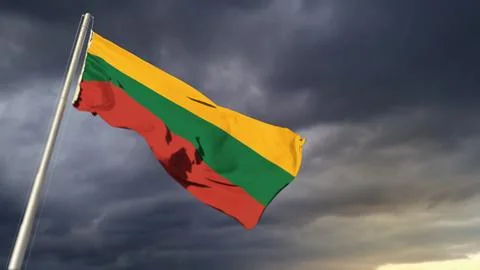 Pretty Lithuania flag on heavy dark clouds backdrop - abstract 3D rendering イラスト素材