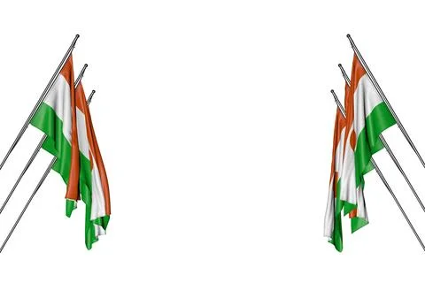 Pretty many Niger flags hangs on diagonal poles from left and right sides Stock Illustration