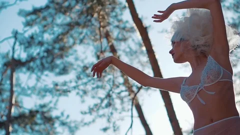 Pretty model is enjoying the in the forest. Stock Footage 85326337