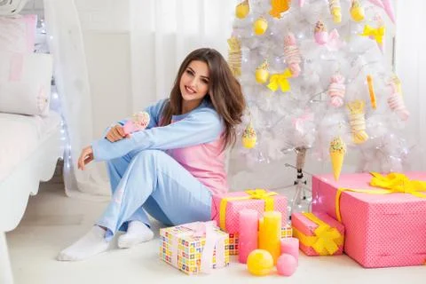 Pretty model in pyjamas Stock Photos