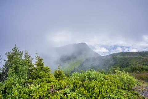 Pretty mountain behind fog in Chatel France Stock Photos