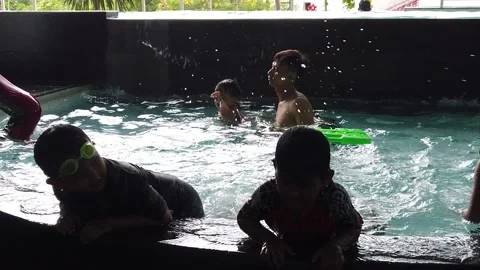 Pretty Multi Ethnic Children Playing Swimming Pool Stock Footage 146716764