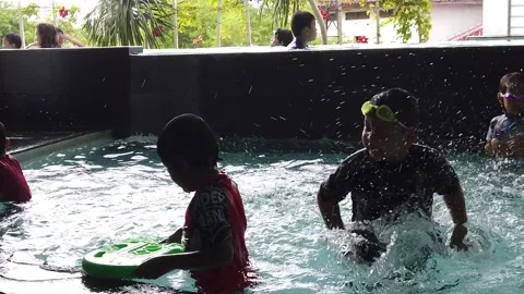 Pretty Multi Ethnic Children Playing Swimming Pool Stock Footage 146716775