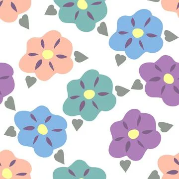 Pretty Multicolor Pastel Daisy Vector Repeat Pattern Stock Illustration