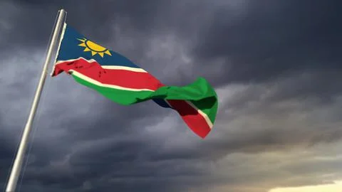 Pretty Namibia flag on massive dark clouds background - abstract 3D rendering Stock Illustration