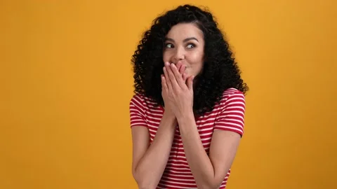Pretty nice lady speak share conspiracy isolated vibrant color background Stock Footage 169580072