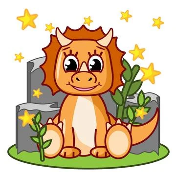 Pretty orange dinosaur. Cartoon flat vector illustration for children. Stock Illustration