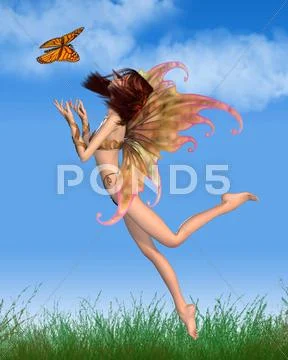 Pretty Orange Fairy in Sunshine Stock Illustration