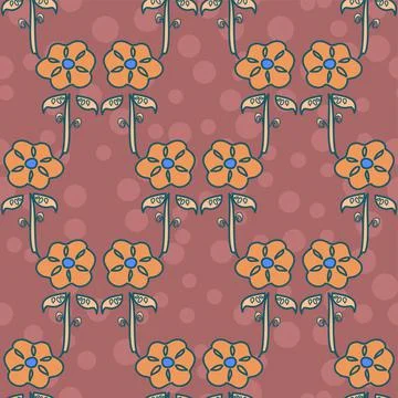 Pretty Orange Flowers Vector Seamless Pattern On Dusky Rose Pink Stock Illustration