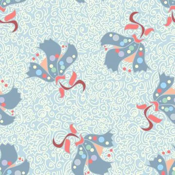 Pretty Pastel Floral Scatter Pattern In pale Blue And Pink Stock Illustration