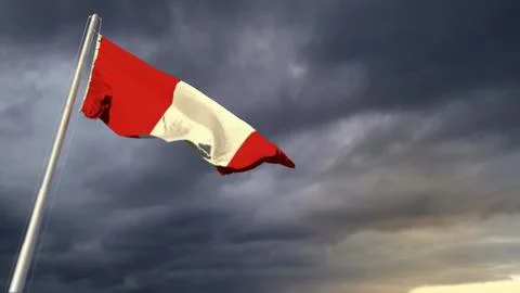 Pretty Peru flag on massive dark clouds backdrop - abstract 3D rendering 스톡 일러스트