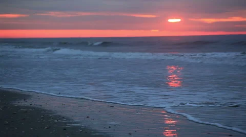 Pretty pink and gray beach sunrise Stock Footage 49226860