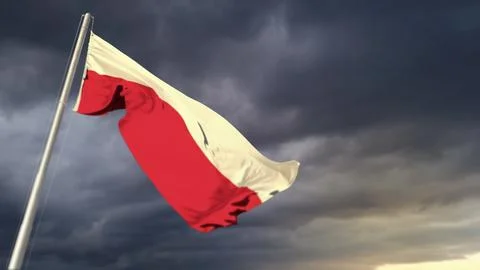 Pretty Poland flag on massive dark clouds bg - abstract 3D rendering Stock Illustration