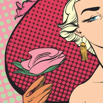 Pretty retro posing model with big hat. Women with roses. Stock Illustration