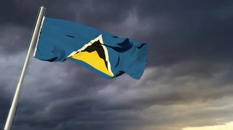 Pretty Saint Lucia flag on massive dark clouds bg - abstract 3D illustration Stock Illustration