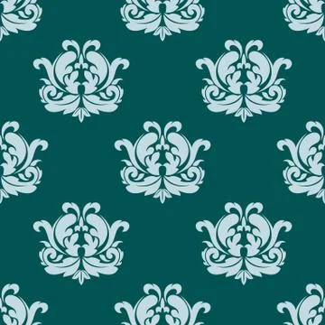 Pretty seamless damask style pattern in blue Stock Illustration