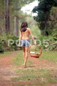Pretty seminude brunette outdoors (3) Stock Photos
