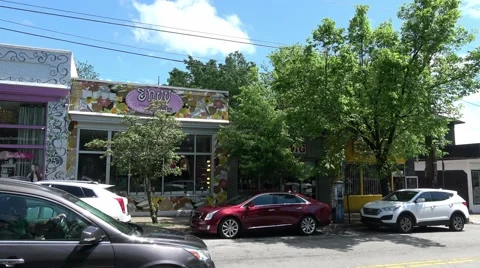 Pretty shops in Little 5 Points quarter Atlanta Video stock 63298783