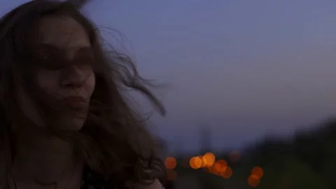 Pretty Silly Girl Making Faces Laughing Happy Smiling Rooftop Sunset Night Time Stock Footage 149705439