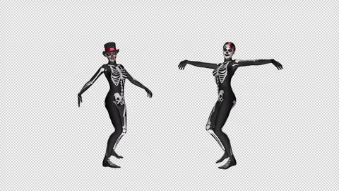 Pretty Skeleton Dancers - Dancing Duo - Alpha Channel Stock Footage 252700059